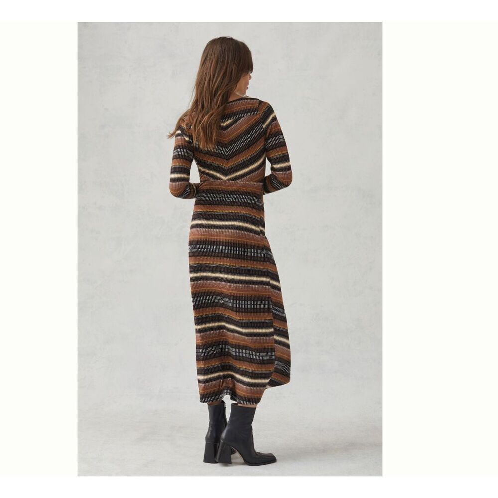 Anthropologie Maeve Midi Dress NWT Striped Wrap Knit Retro Brown XSP Zig Zag XS - Picture 5 of 15